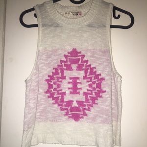 white and magenta sweater vest